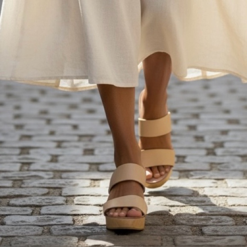 Loeffler Randall Mason Wood Platform Wedge Women's 8 in a Neutral Tan